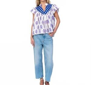 NEW MAHILA olene flutter sleeve top in white/purple